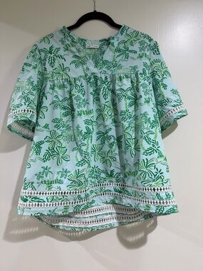 Light Blue & Green Printed Cotton Blouse size large